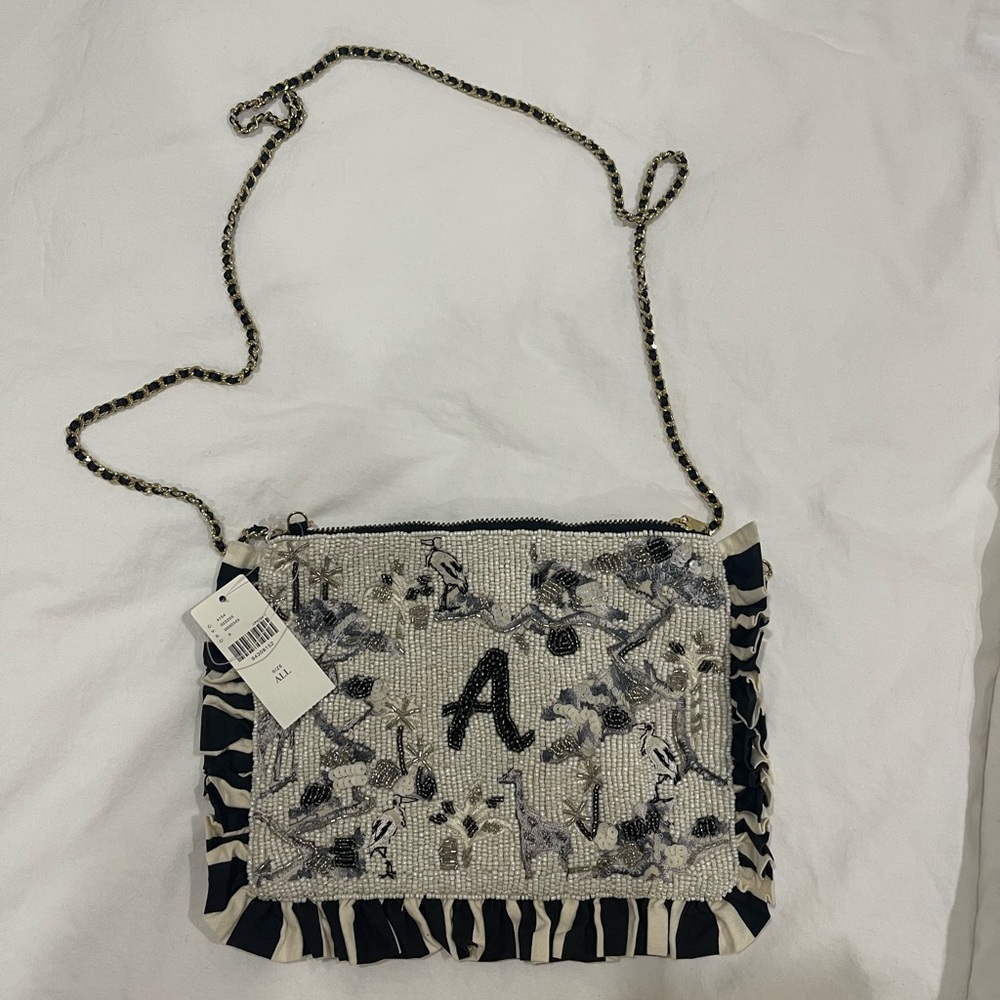 Anthropologie Stylish Black and Cream Beaded Women's Bag